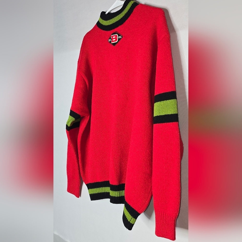 Vintage United Colors Of Benetton Mock Neck Embroidered Logo Knit Sweater Sz L - Picture 3 of 8
